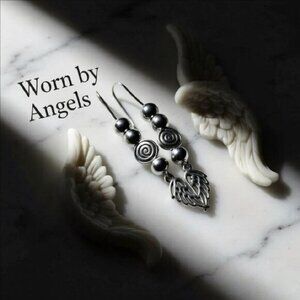 $10 Clearance!!! Beaded Silver Angel Wing Earrings - Lightweight